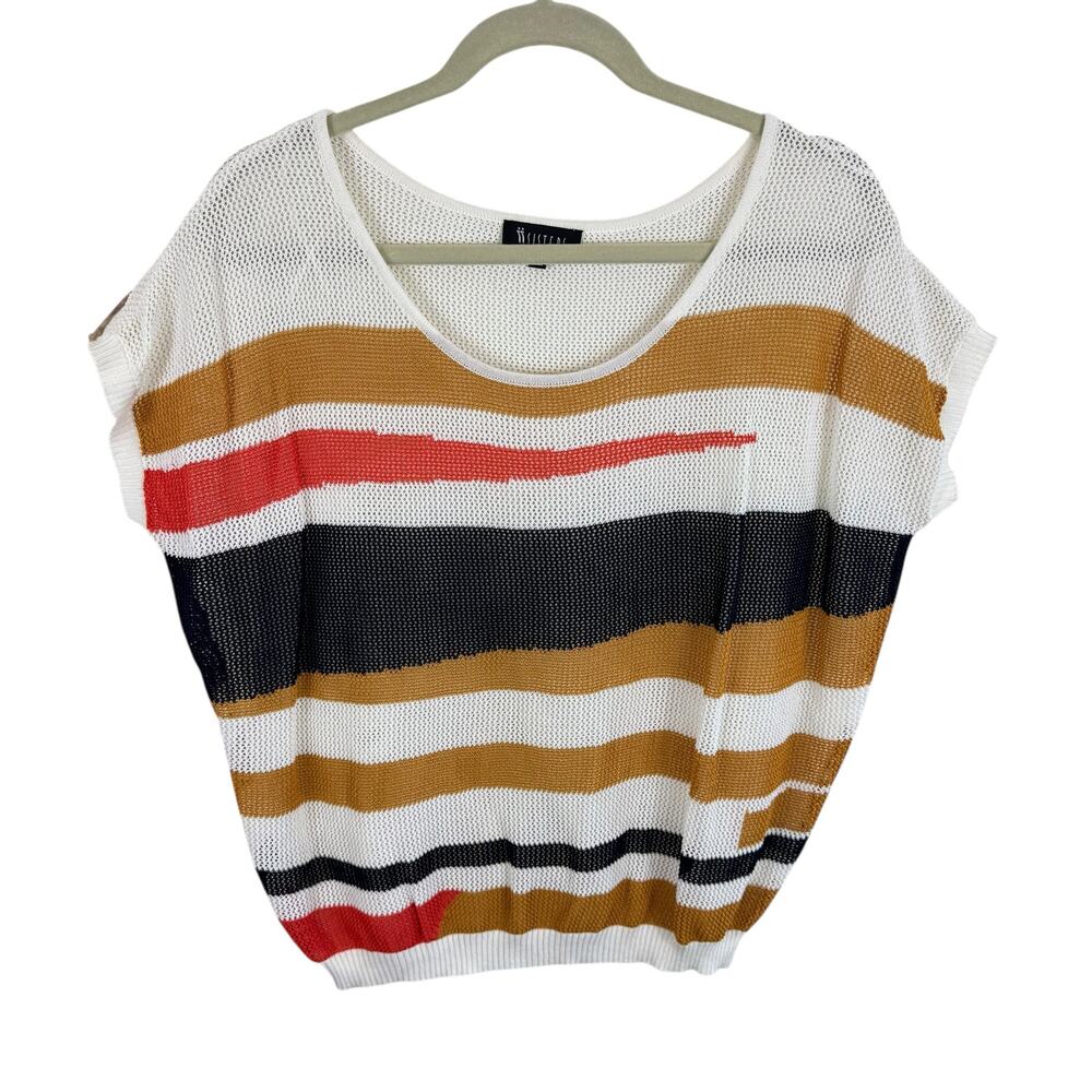 II Sisters Colorful Striped Dolman Sleeve Open Knit Oversized‎ Sweater Size M
